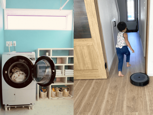 ドラム式洗濯機とロボット掃除機写真