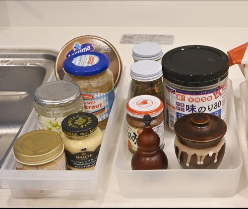 Photo of condiments, etc. on a tray