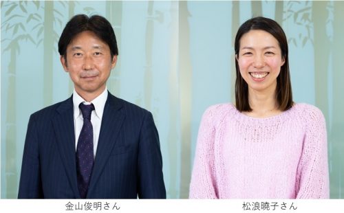 코솔 대표 이사 가나야마 토시아키와 관리부 부장 마츠나 효코의 사진.