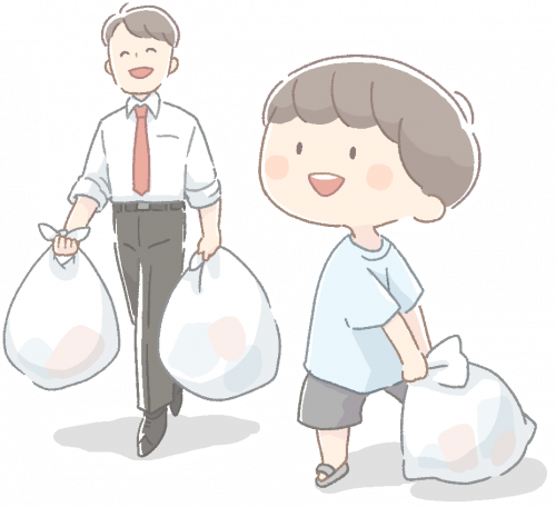 Clip art of dad throwing out the trash with his child
