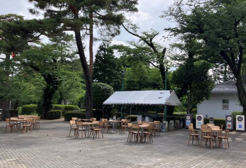 A photo of the tables and chairs located within the Edo-Tokyo Open-Air Architectural Museum